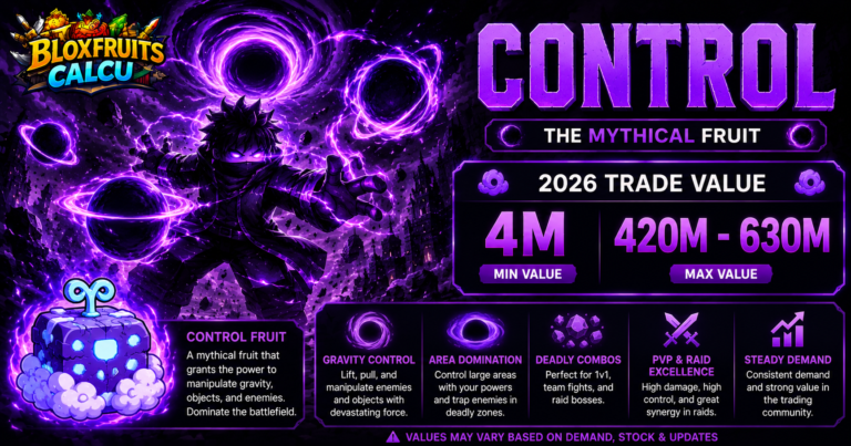 Control fruit user manipulating gravity with purple orbs in Blox Fruits, Mythical fruit and its 2026 trade value