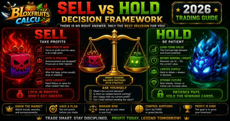 Blox Fruits sell vs hold decision matrix with profit-taking and long-term holding strategies